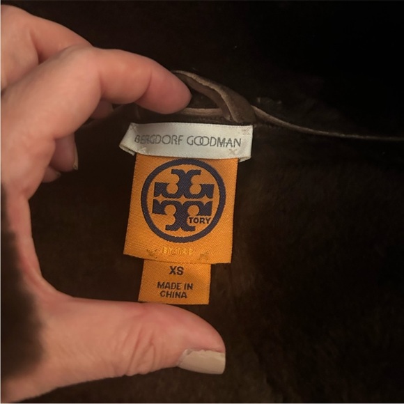 Tory Burch / Bergdorf Goodman Chocolate Brown Suede Shearling Jacket XS - Picture 7 of 9